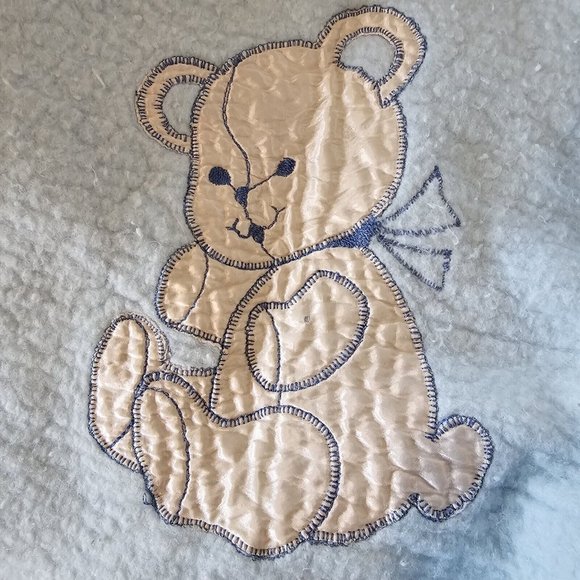 Quiltex Vintage Blue Acrylic Baby Blanket Teddy Bear Satin Trim 36 x 43” ILGWU - Picture 1 of 11